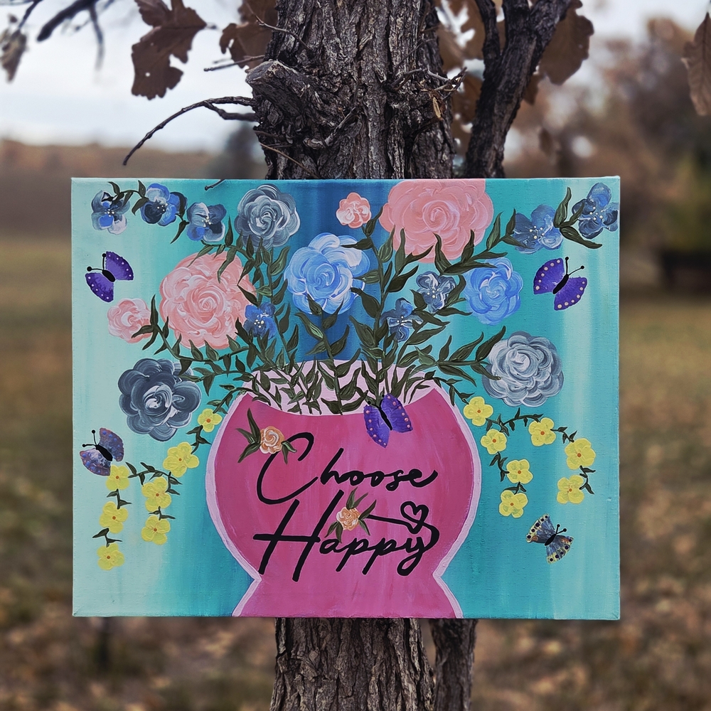 Floral Canvas Wall Art - Pink and Blue